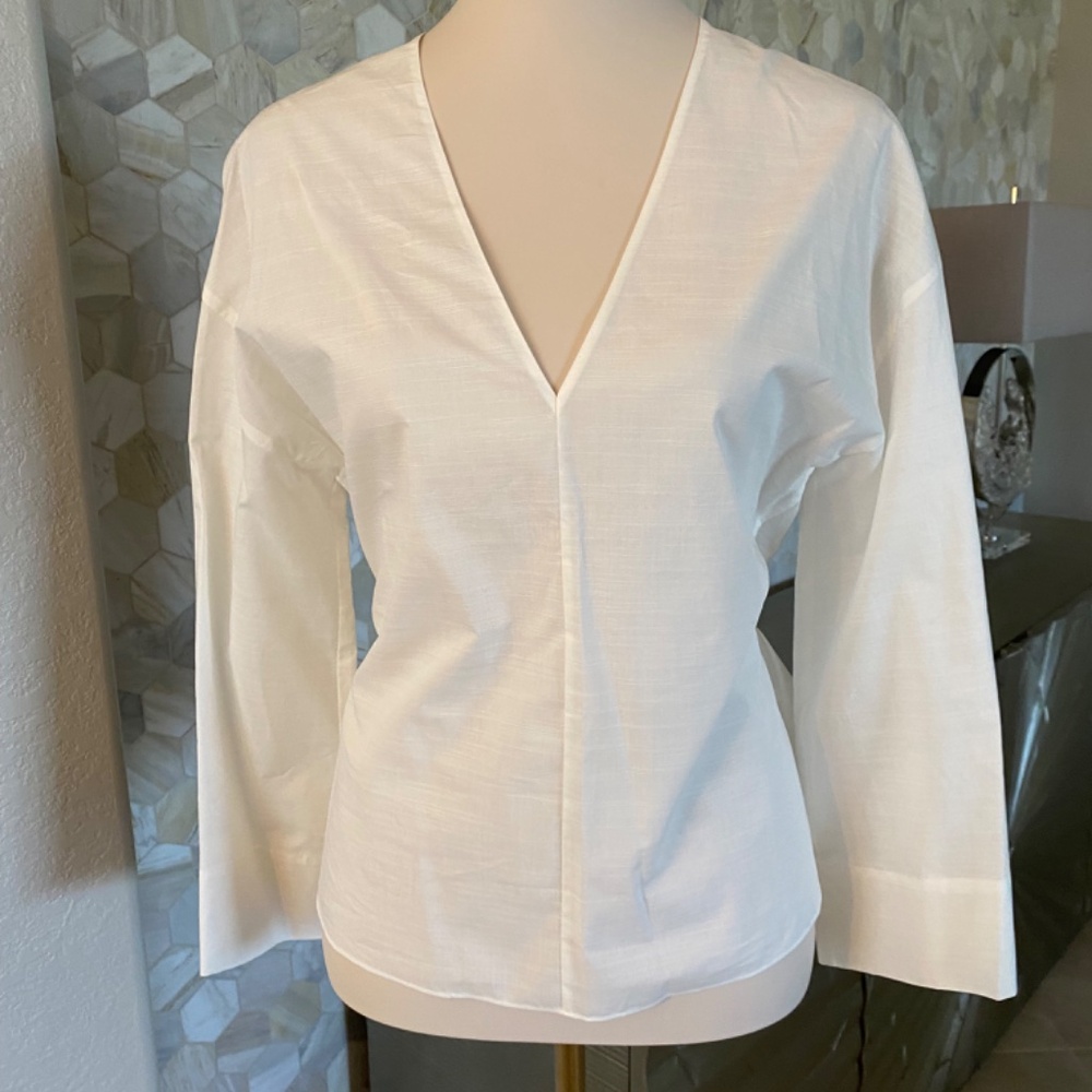 NWT - Vince White V-Neck Long Sleeve Blouse